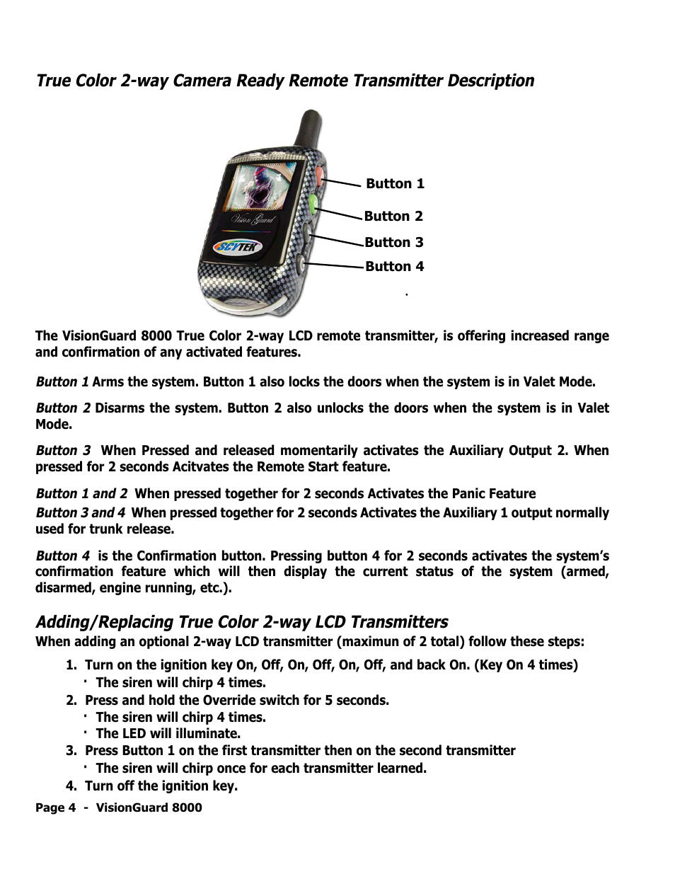 Adding/replacing true color 2-way lcd transmitters | ScyTek Electronics VISIONGUARD 8000 User Manual | Page 8 / 36