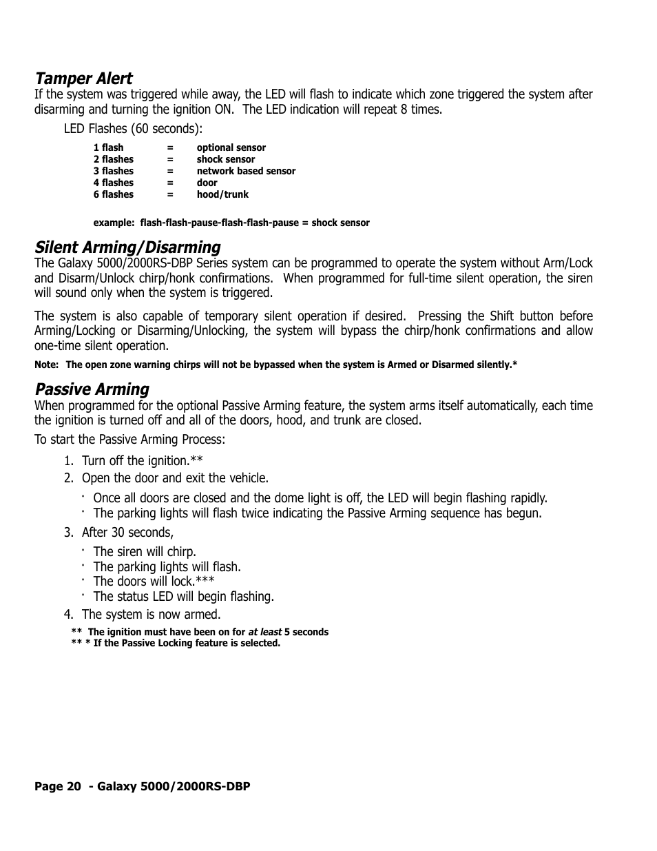 Tamper alert, Silent arming/disarming, Passive arming | ScyTek Electronics 5000RS User Manual | Page 24 / 48