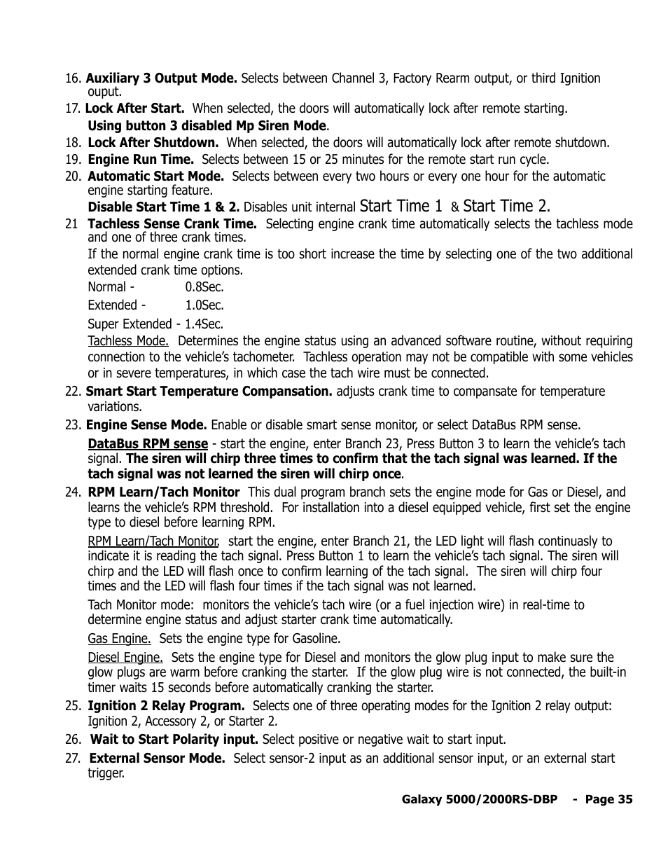 Start time 1, Start time 2 | ScyTek Electronics 5000RS User Manual | Page 39 / 48