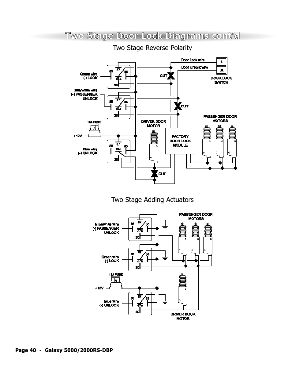 Two stage door lock diagrams cont’d | ScyTek Electronics 5000RS User Manual | Page 44 / 48