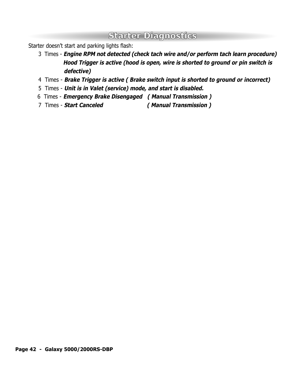 Starter diagnostics | ScyTek Electronics 5000RS User Manual | Page 46 / 48