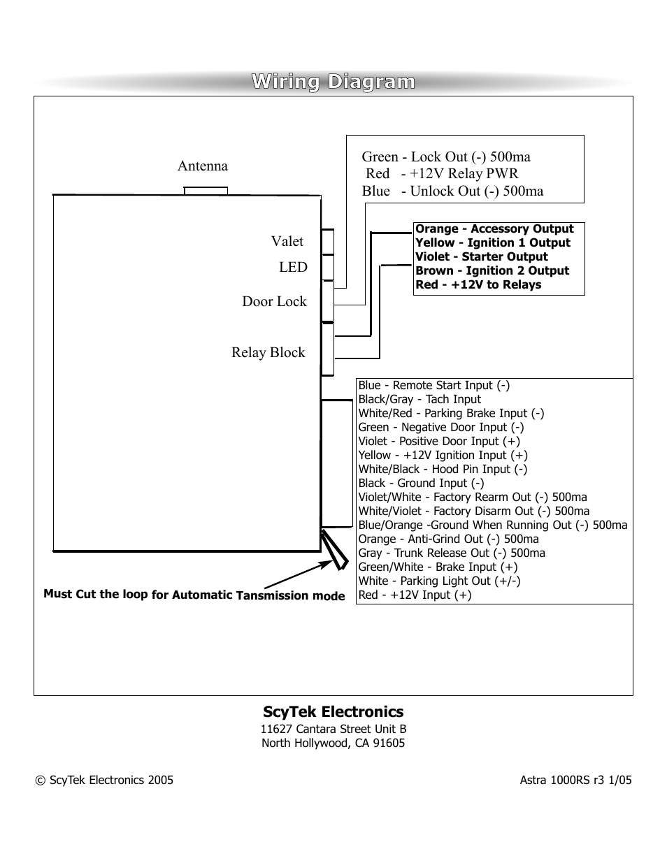 Wiring diagram, Scytek electronics | ScyTek Electronics 1000RS User Manual | Page 24 / 24