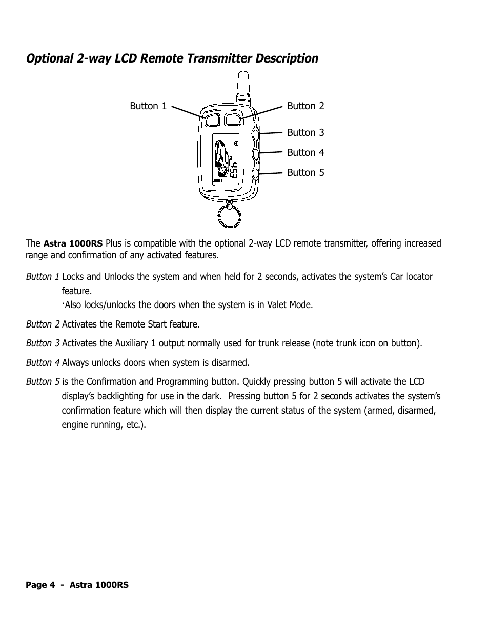 Optional 2-way lcd remote transmitter description | ScyTek Electronics 1000RS User Manual | Page 8 / 24