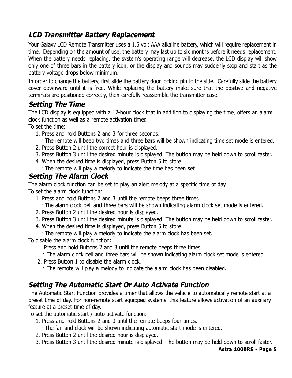 Lcd transmitter battery replacement, Setting the time, Setting the alarm clock | ScyTek Electronics 1000RS User Manual | Page 9 / 24