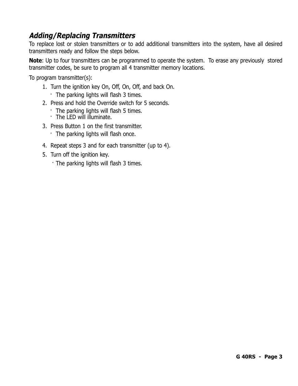 Adding/replacing transmitters | ScyTek Electronics GALAXY G40RS User Manual | Page 4 / 12