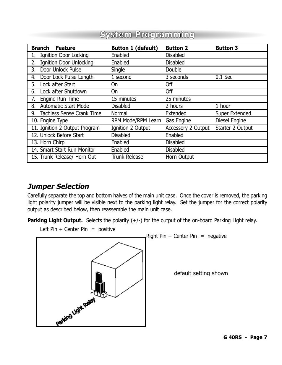 System programming, Jumper selection | ScyTek Electronics GALAXY G40RS User Manual | Page 8 / 12