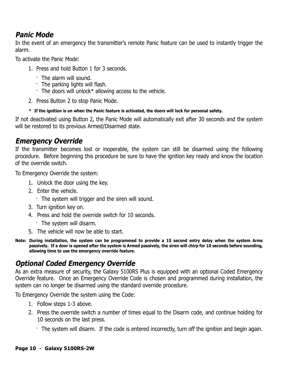 Panic mode, Emergency override, Optional coded emergency override | ScyTek Electronics 5100RS-22W User Manual | Page 14 / 36