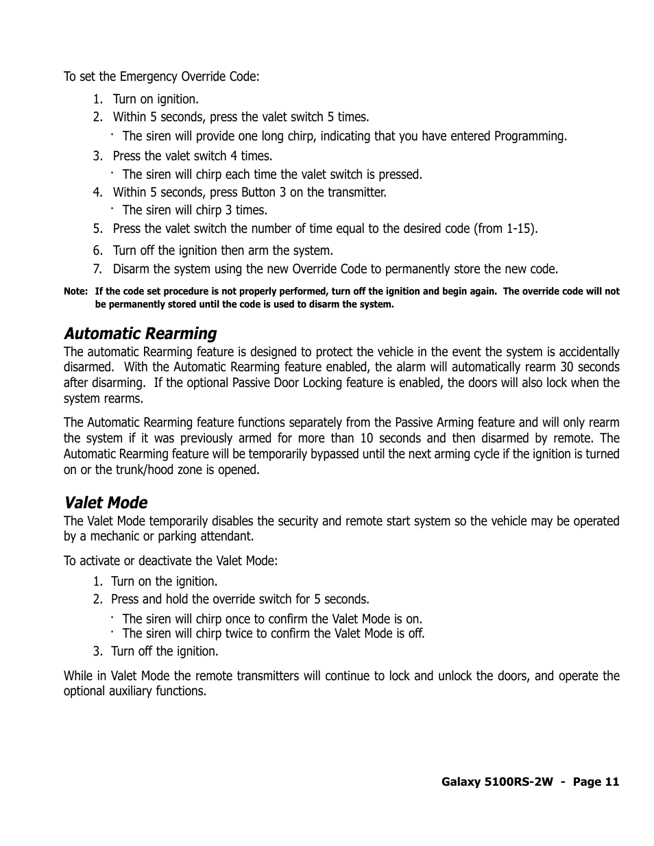 Automatic rearming, Valet mode | ScyTek Electronics 5100RS-22W User Manual | Page 15 / 36