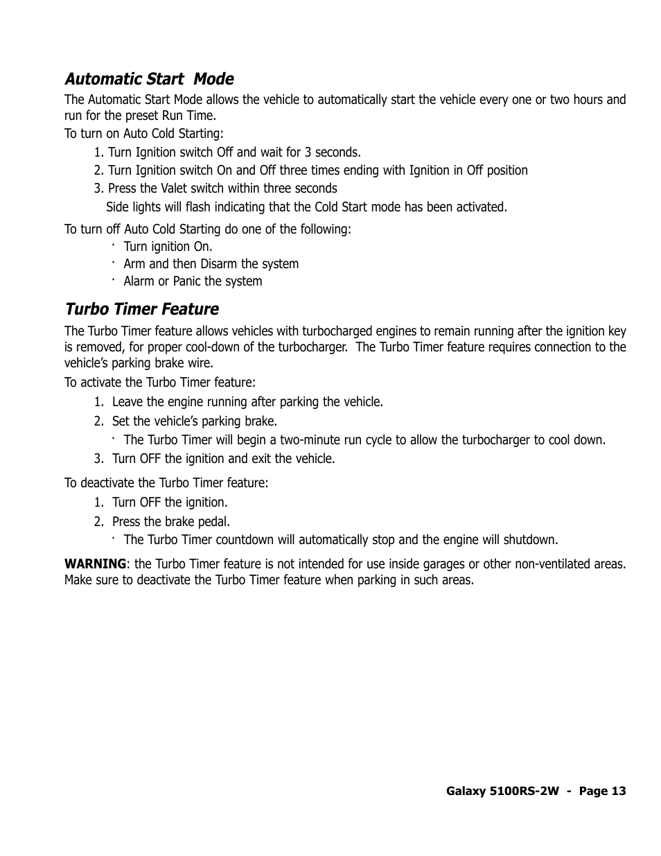 Automatic start mode, Turbo timer feature | ScyTek Electronics 5100RS-22W User Manual | Page 17 / 36