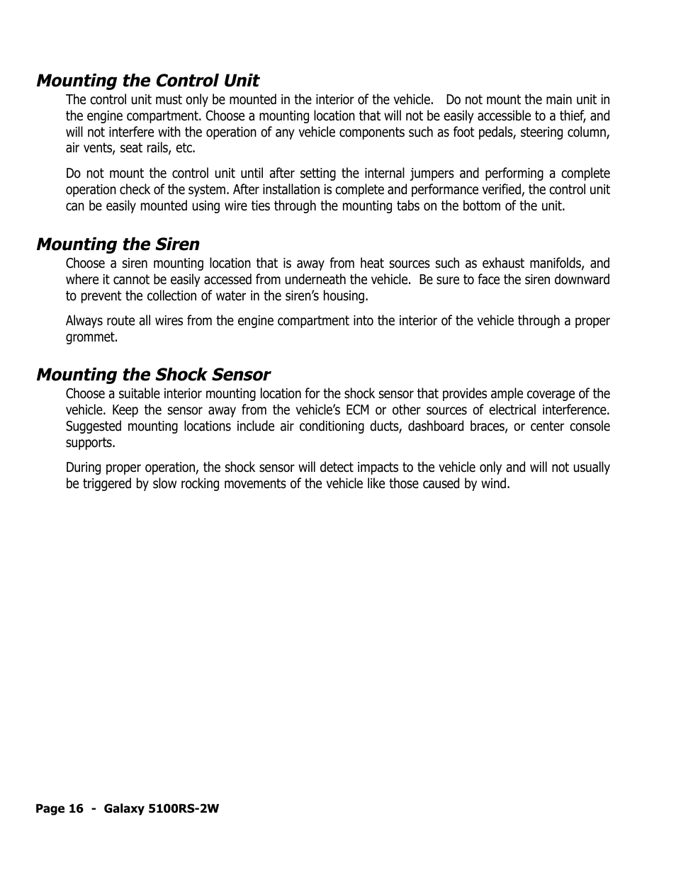 Mounting the control unit, Mounting the siren, Mounting the shock sensor | ScyTek Electronics 5100RS-22W User Manual | Page 20 / 36