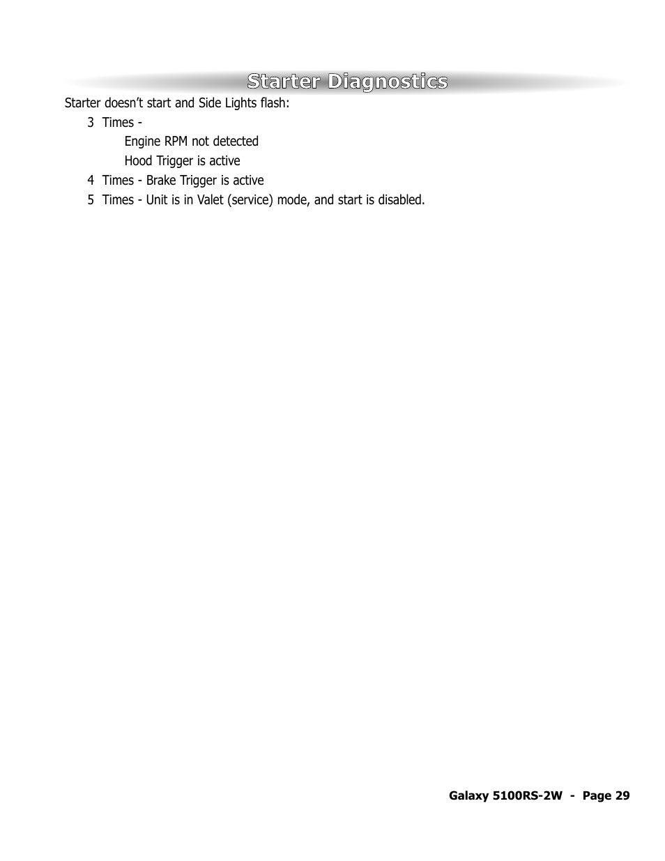 Starter diagnostics | ScyTek Electronics 5100RS-22W User Manual | Page 33 / 36