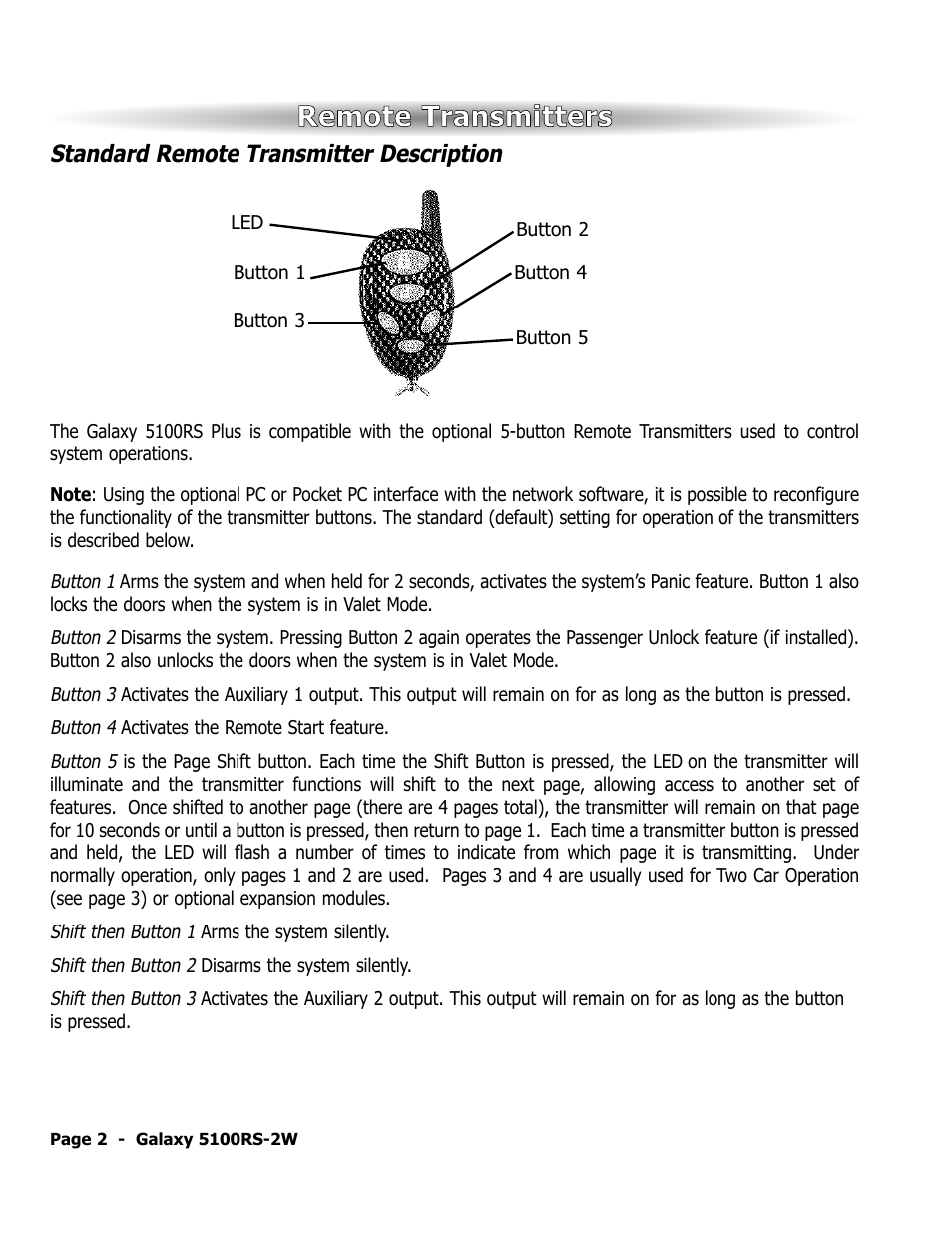 Remote transmitters, Standard remote transmitter description | ScyTek Electronics 5100RS-22W User Manual | Page 6 / 36