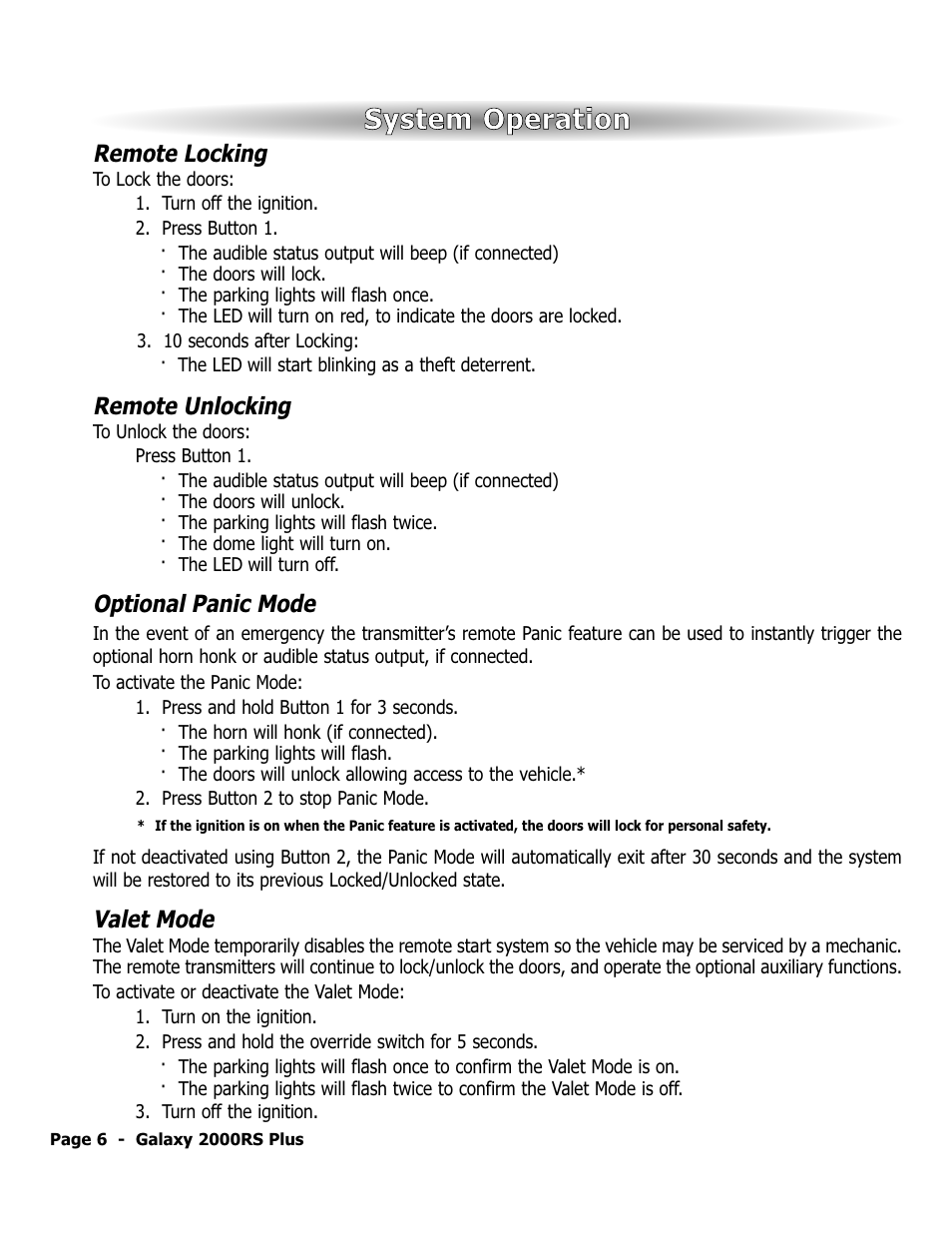 Ssy ys stte em m o op pe erra attiio on n | ScyTek Electronics Galaxy 2000RS Plus User Manual | Page 10 / 28
