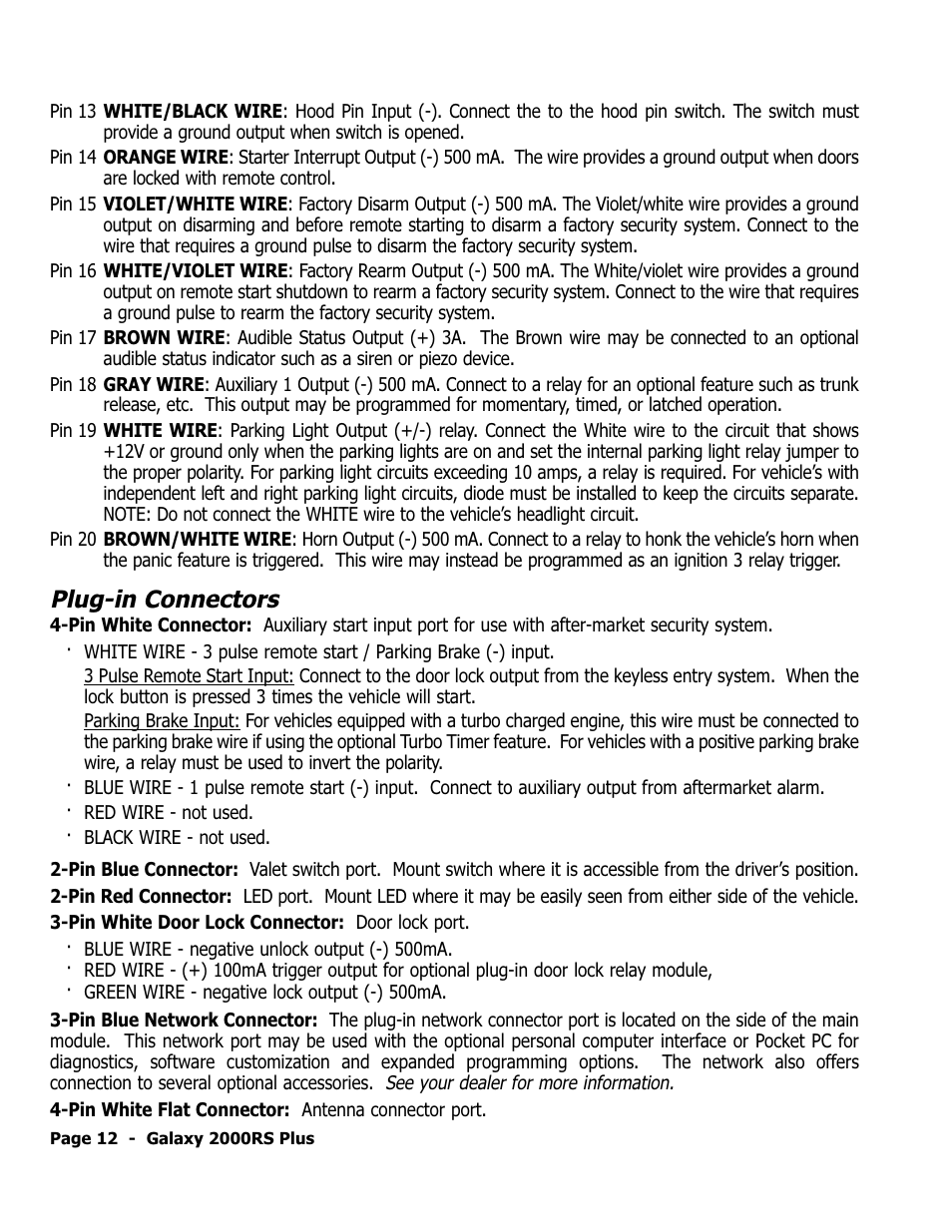 Plug-in connectors | ScyTek Electronics Galaxy 2000RS Plus User Manual | Page 16 / 28