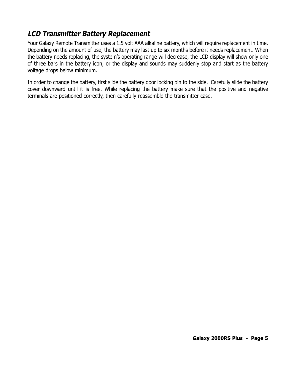Lcd transmitter battery replacement | ScyTek Electronics Galaxy 2000RS Plus User Manual | Page 9 / 28