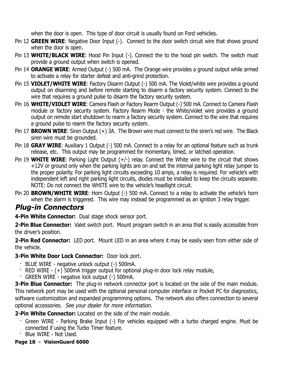 Plug-in connectors | ScyTek Electronics VISIONGUARD 6000 User Manual | Page 22 / 36