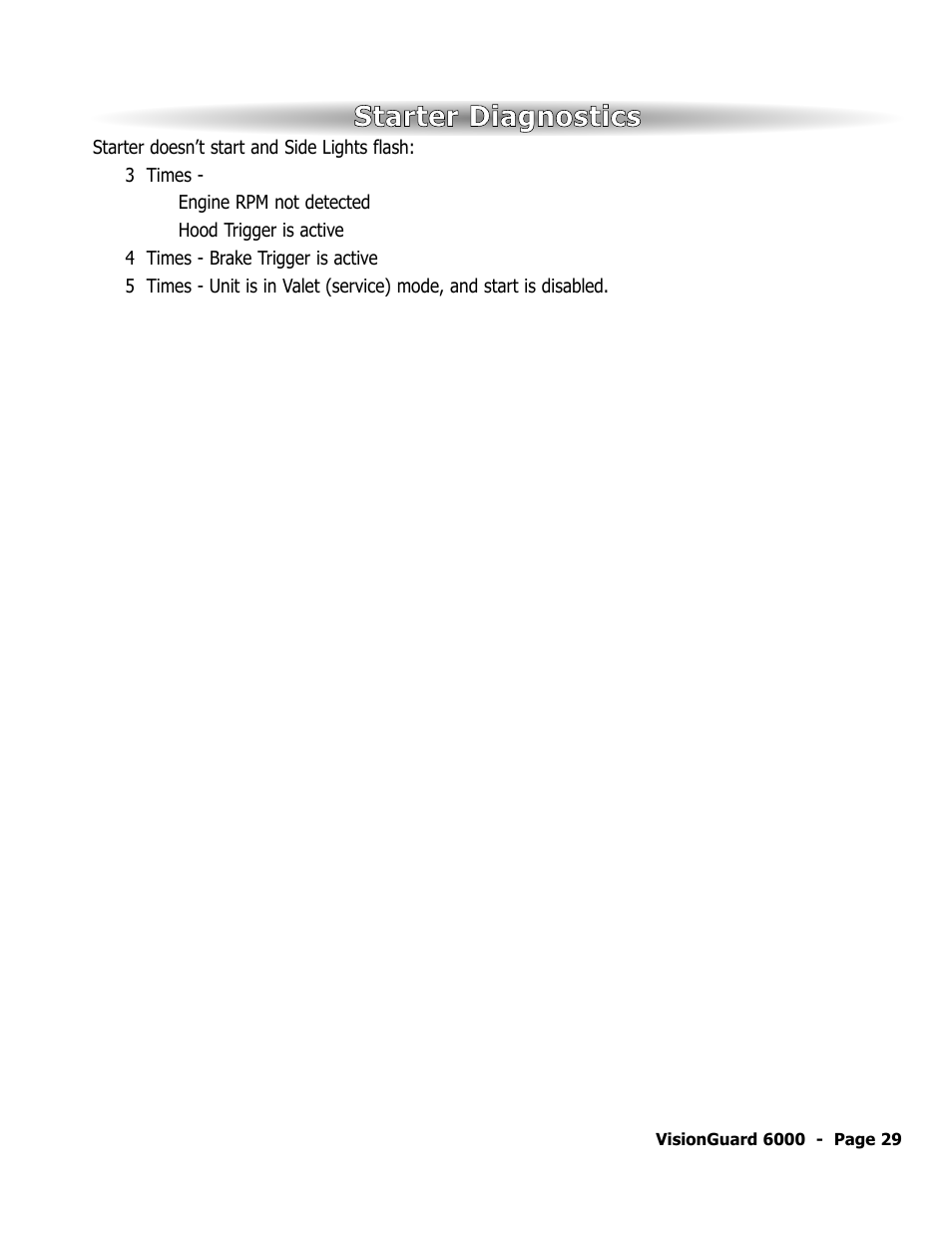 Starter diagnostics | ScyTek Electronics VISIONGUARD 6000 User Manual | Page 33 / 36