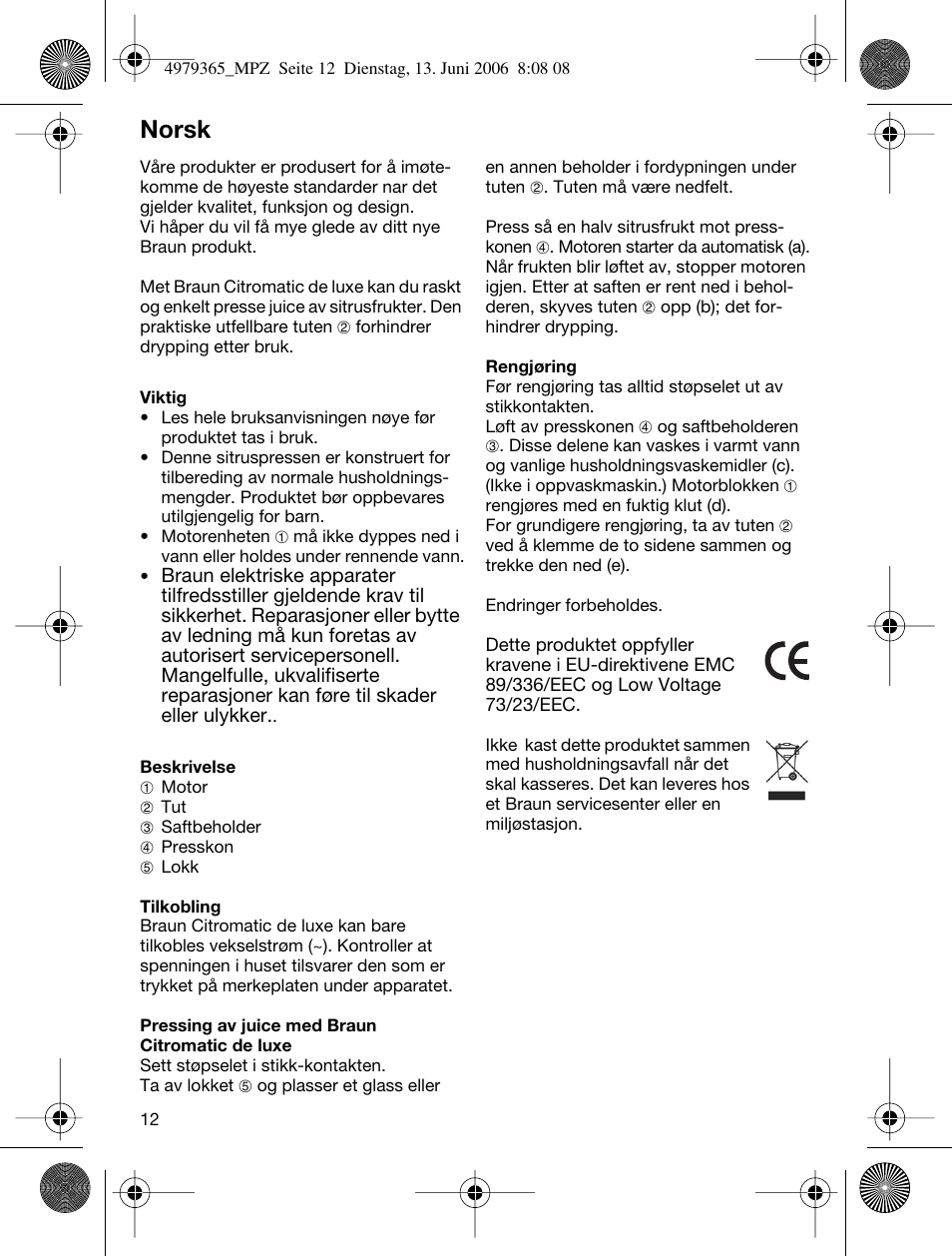 Norsk | Braun MPZ 22 User Manual | Page 12 / 27