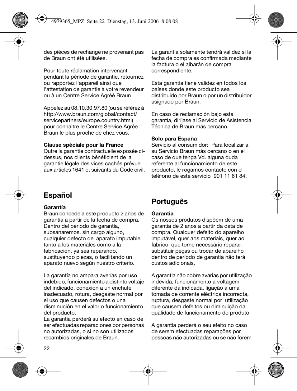 Español, Português | Braun MPZ 22 User Manual | Page 22 / 27