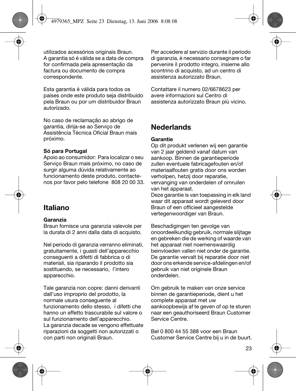 Italiano, Nederlands | Braun MPZ 22 User Manual | Page 23 / 27