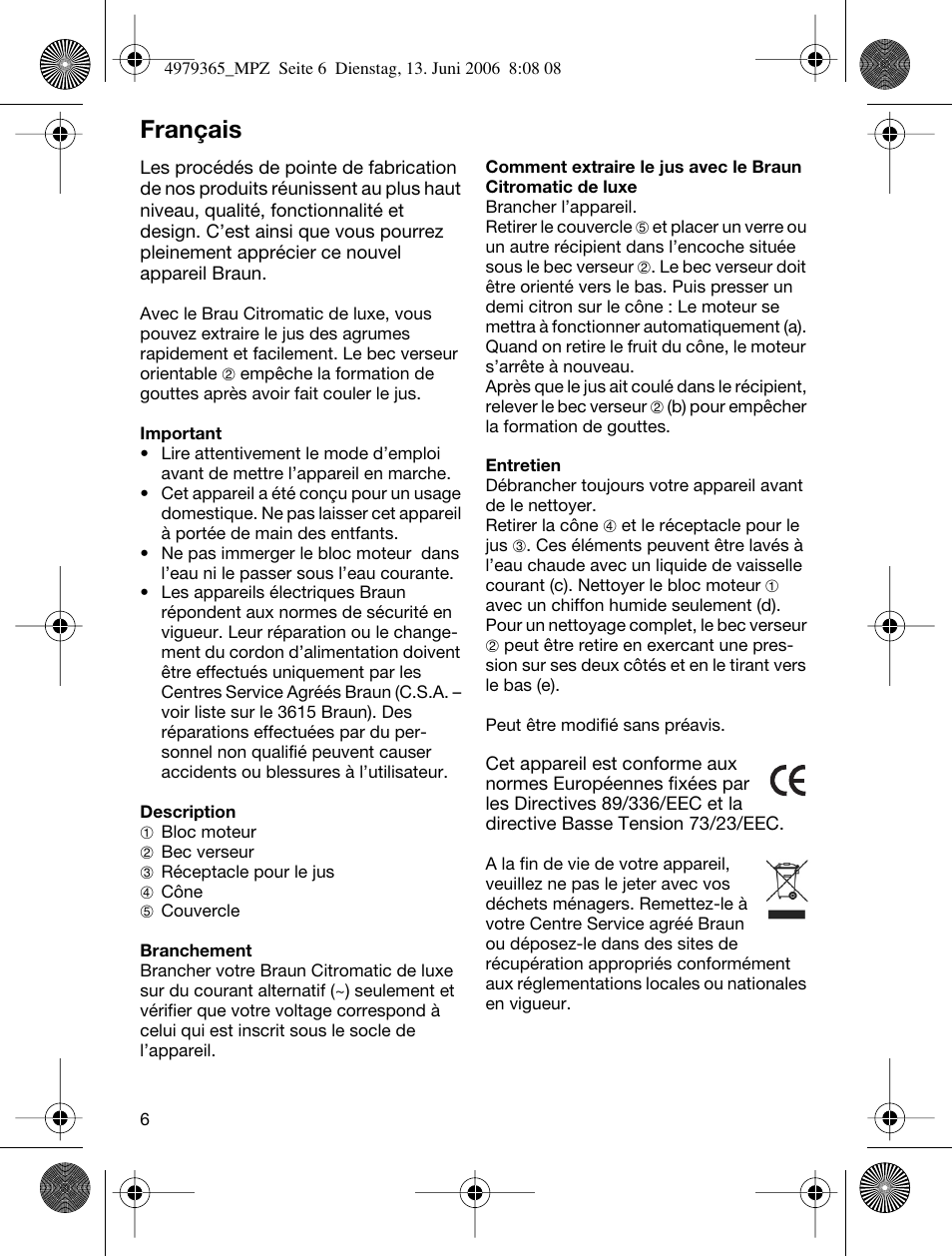 Français | Braun MPZ 22 User Manual | Page 6 / 27