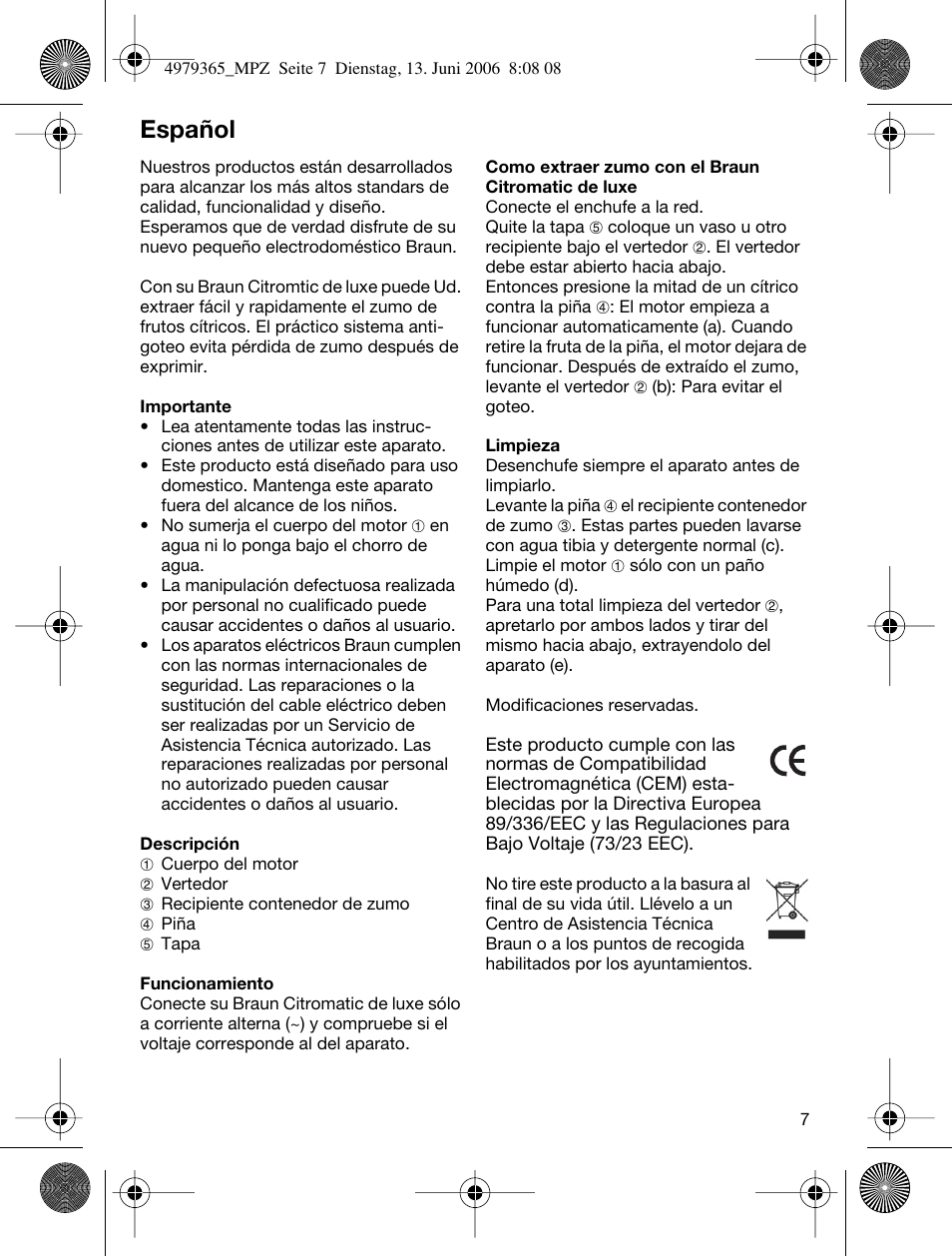 Español | Braun MPZ 22 User Manual | Page 7 / 27