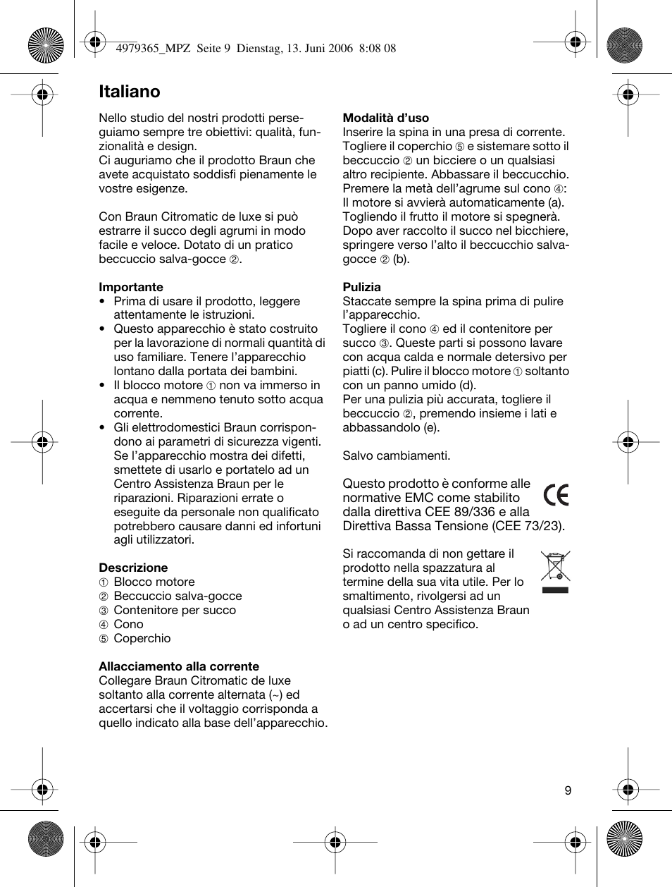 Italiano | Braun MPZ 22 User Manual | Page 9 / 27