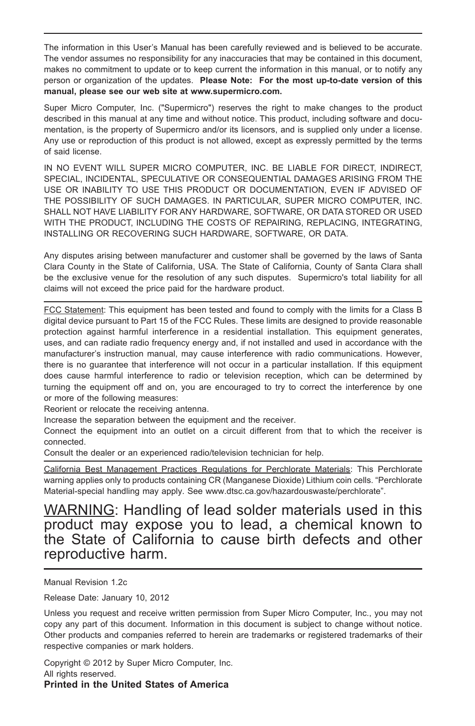 SUPER MICRO Computer SUPER X7SPE-HF-D525 User Manual | Page 2 / 107