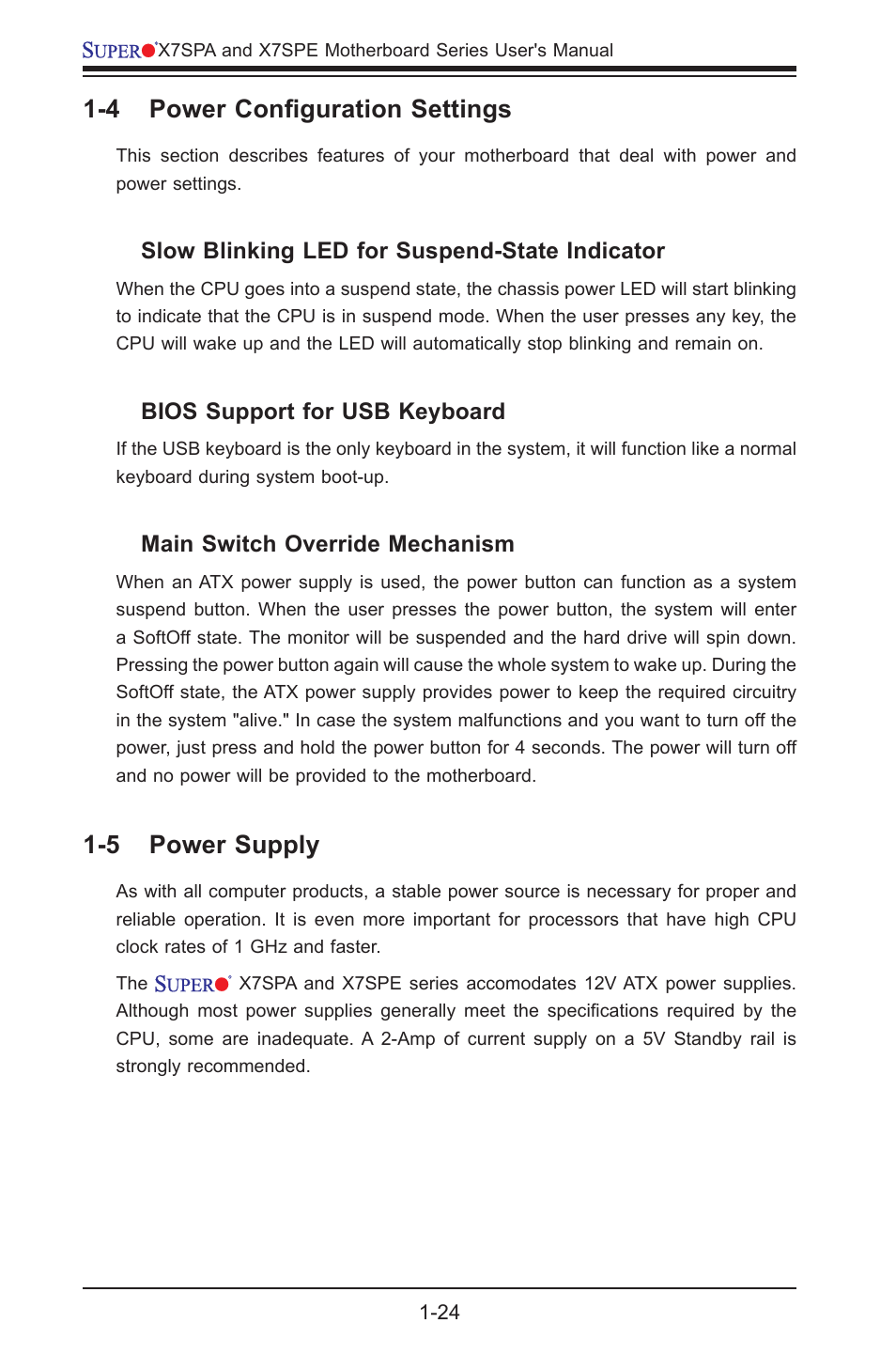 4 power configuration settings, 5 power supply | SUPER MICRO Computer SUPER X7SPE-HF-D525 User Manual | Page 36 / 107
