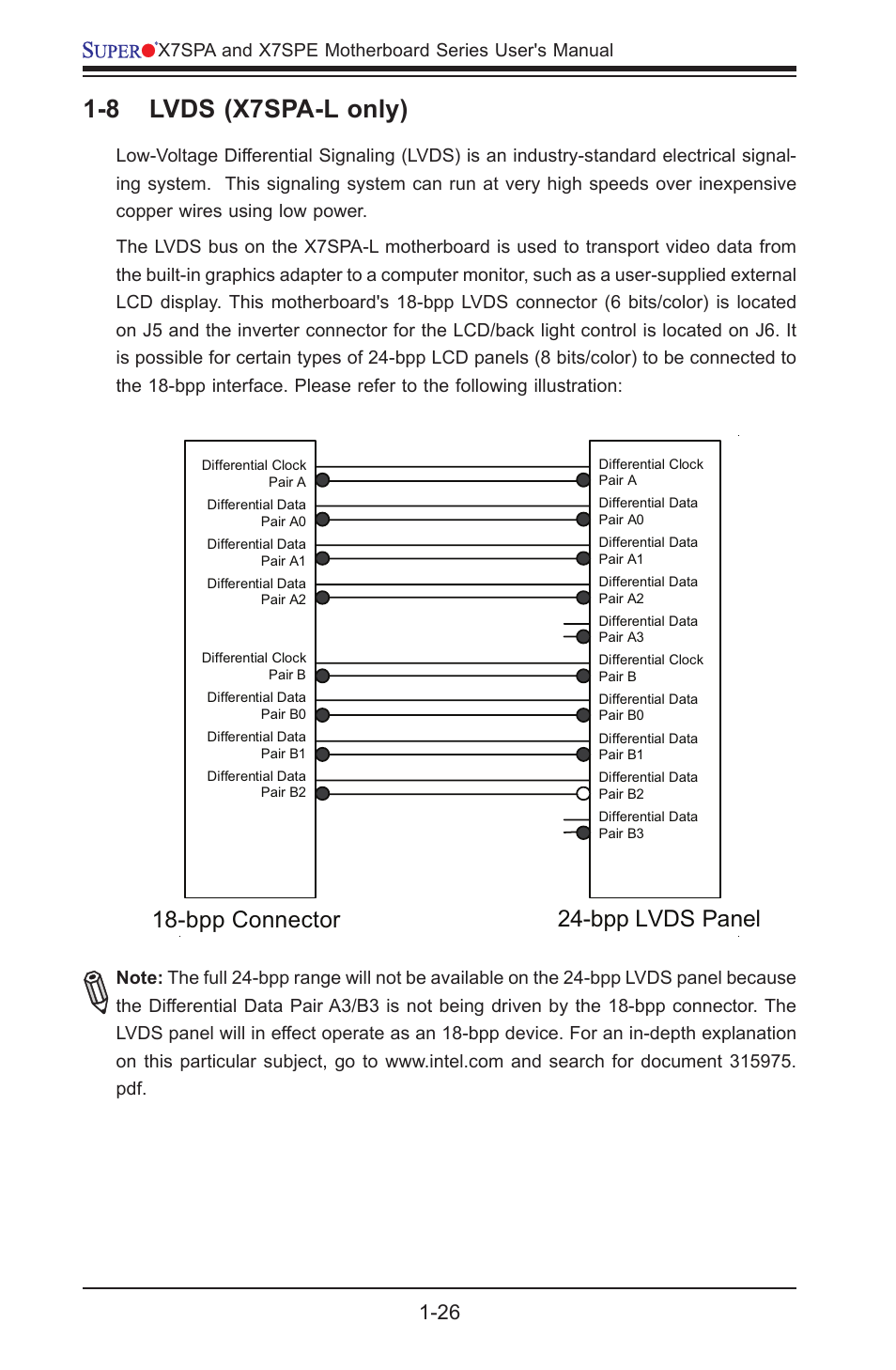 8 lvds (x7spa-l only), Bpp connector, Bpp lvds panel | X7spa and x7spe motherboard series user's manual | SUPER MICRO Computer SUPER X7SPE-HF-D525 User Manual | Page 38 / 107