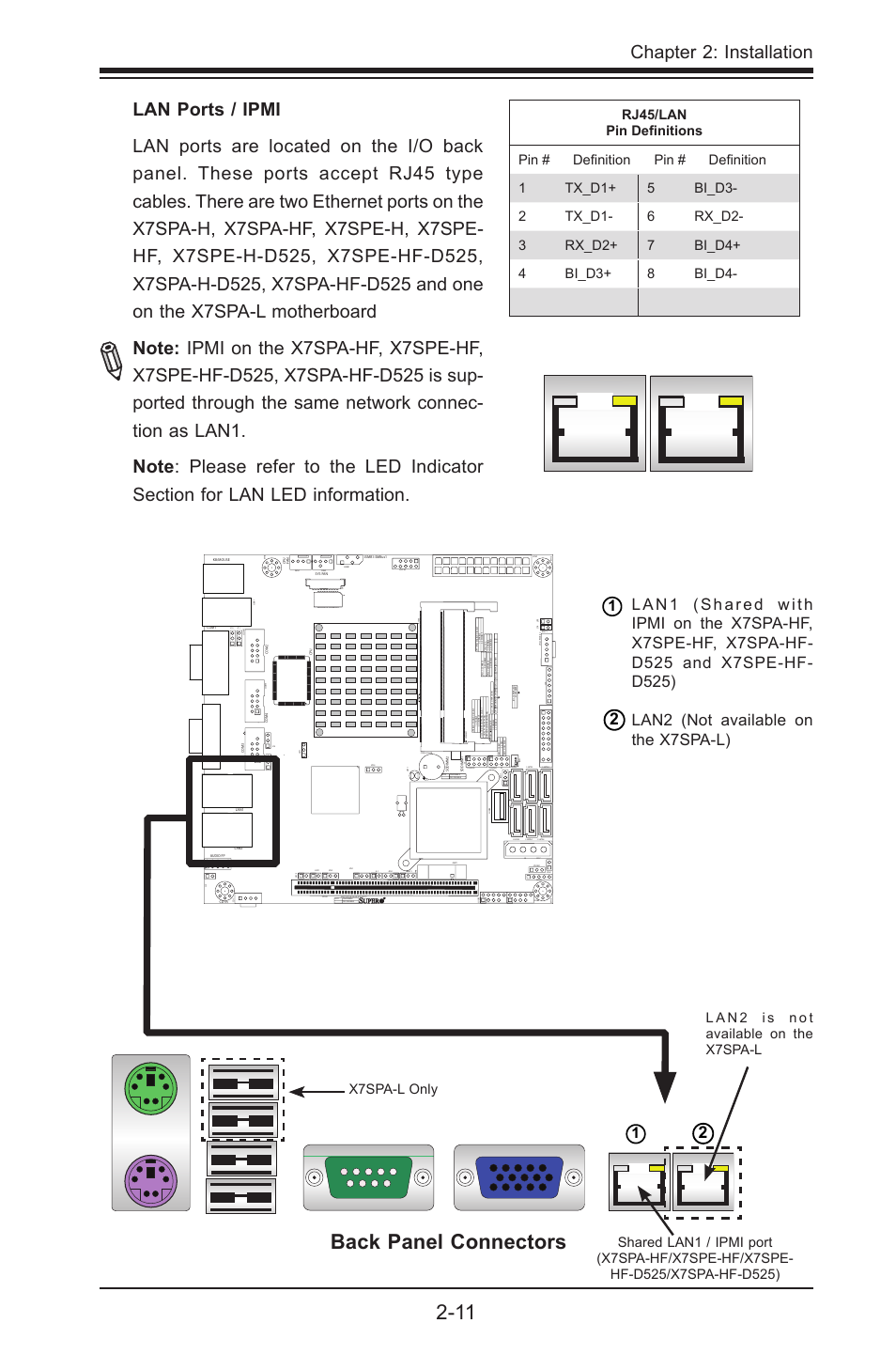 Back panel connectors, Chapter 2: installation | SUPER MICRO Computer SUPER X7SPE-HF-D525 User Manual | Page 49 / 107