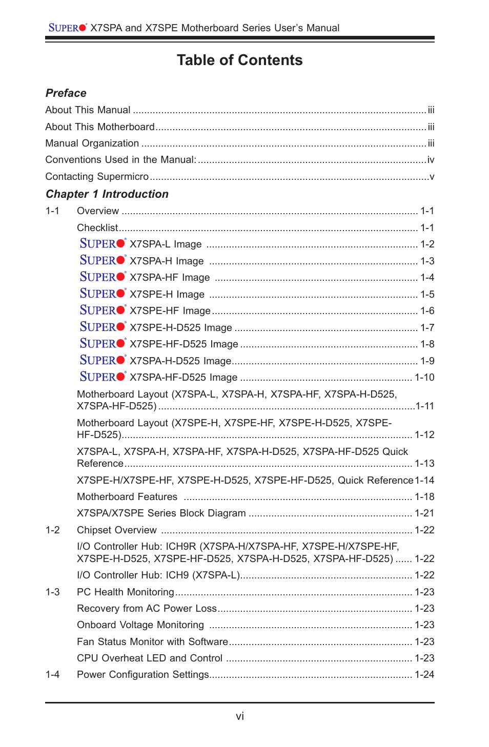 SUPER MICRO Computer SUPER X7SPE-HF-D525 User Manual | Page 6 / 107