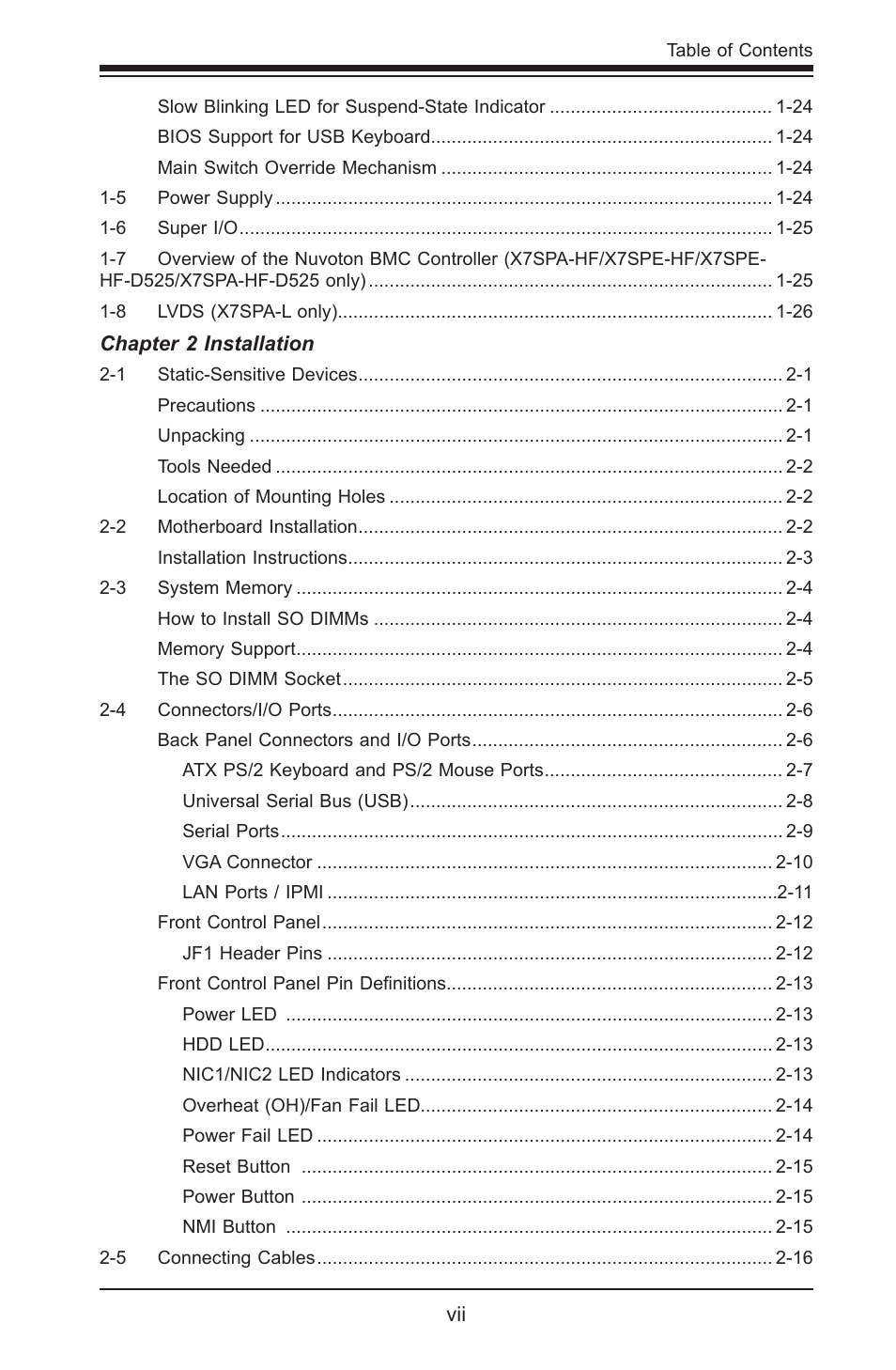 SUPER MICRO Computer SUPER X7SPE-HF-D525 User Manual | Page 7 / 107