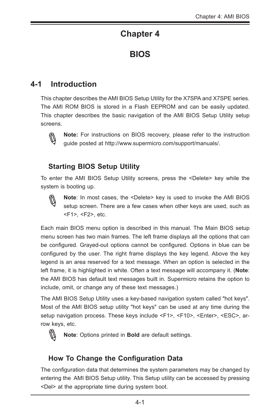 Chapter 4 bios, 1 introduction | SUPER MICRO Computer SUPER X7SPE-HF-D525 User Manual | Page 77 / 107