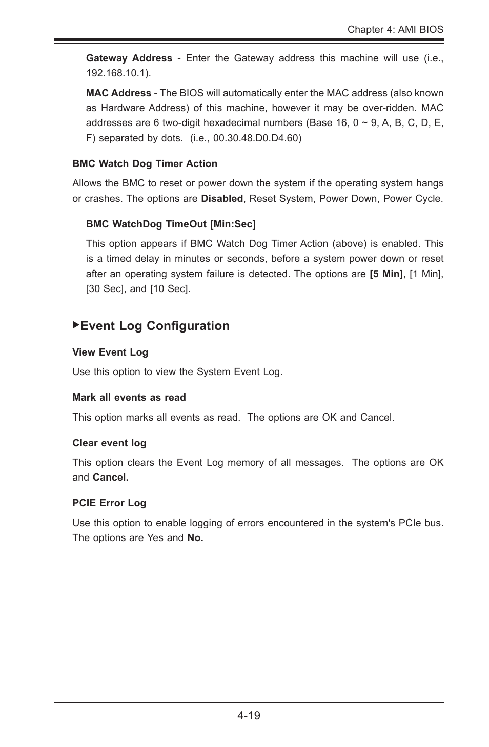 Event log configuration | SUPER MICRO Computer SUPER X7SPE-HF-D525 User Manual | Page 95 / 107