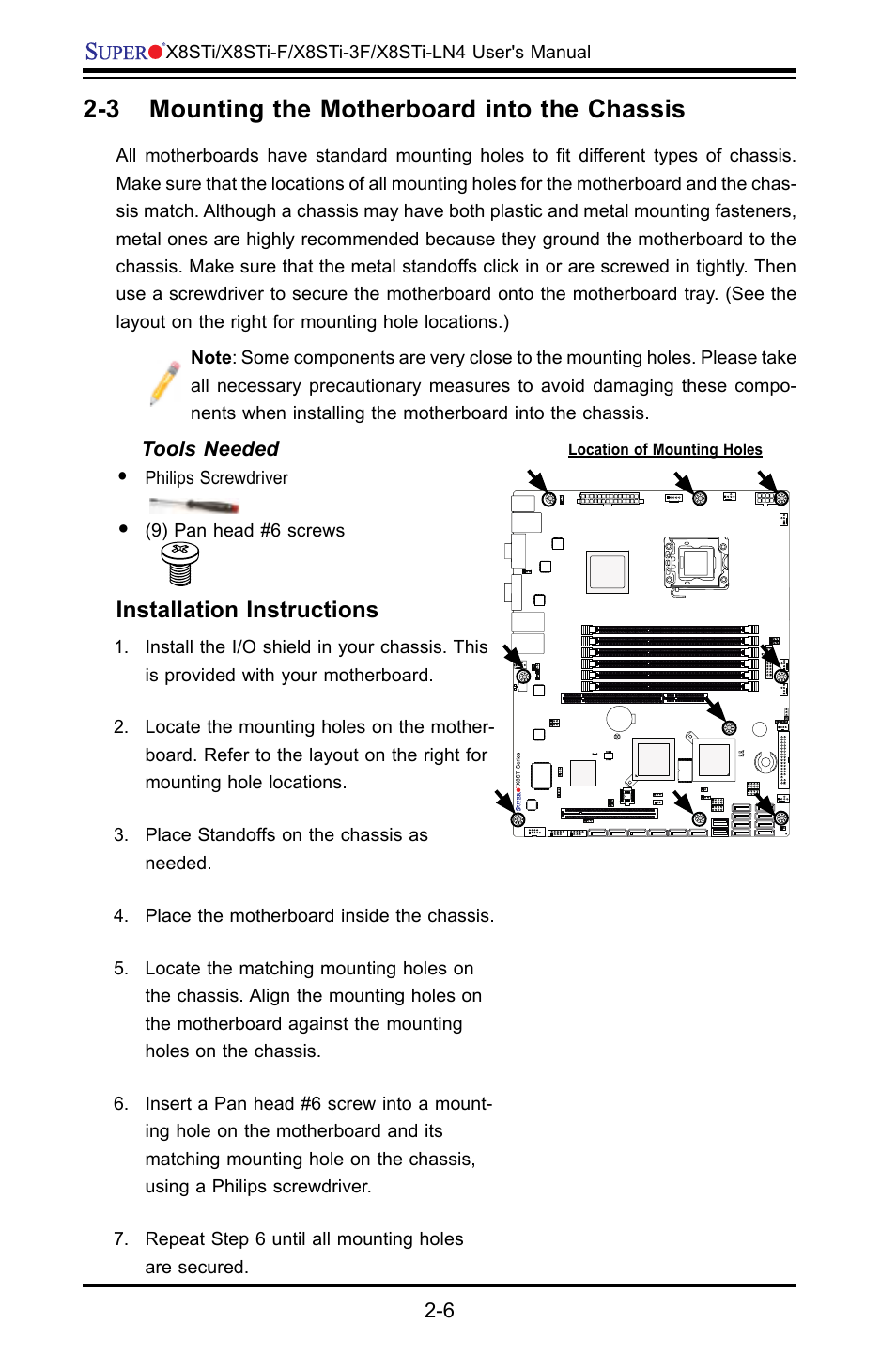 3 mounting the motherboard into the chassis, Installation instructions | SUPER MICRO Computer X8STI-F User Manual | Page 30 / 109