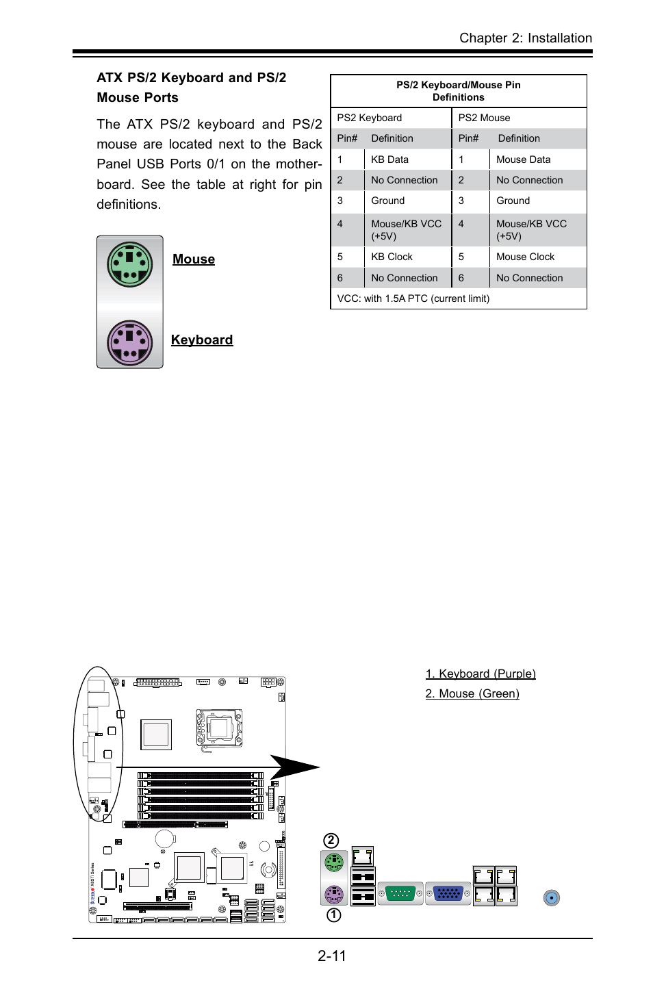 Chapter 2: installation, Keyboard mouse | SUPER MICRO Computer X8STI-F User Manual | Page 35 / 109