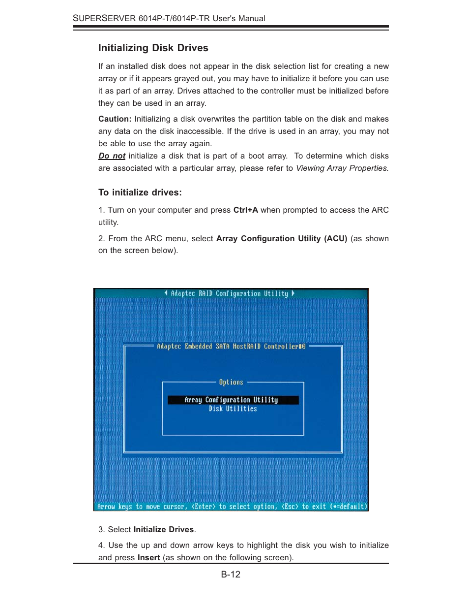 Initializing disk drives | SUPER MICRO Computer 6014P-TR User Manual | Page 112 / 124