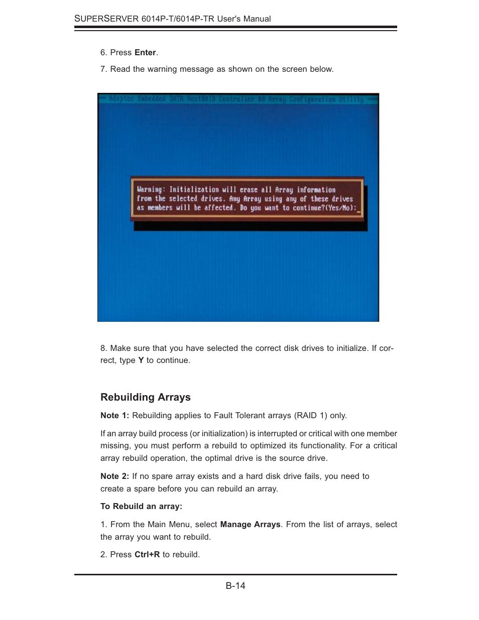 Rebuilding arrays | SUPER MICRO Computer 6014P-TR User Manual | Page 114 / 124