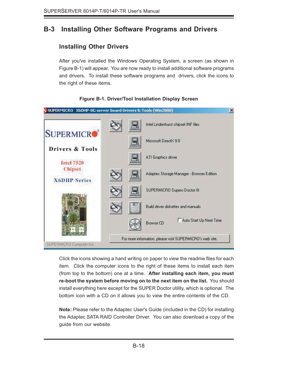 B-3 installing other software programs and drivers | SUPER MICRO Computer 6014P-TR User Manual | Page 118 / 124