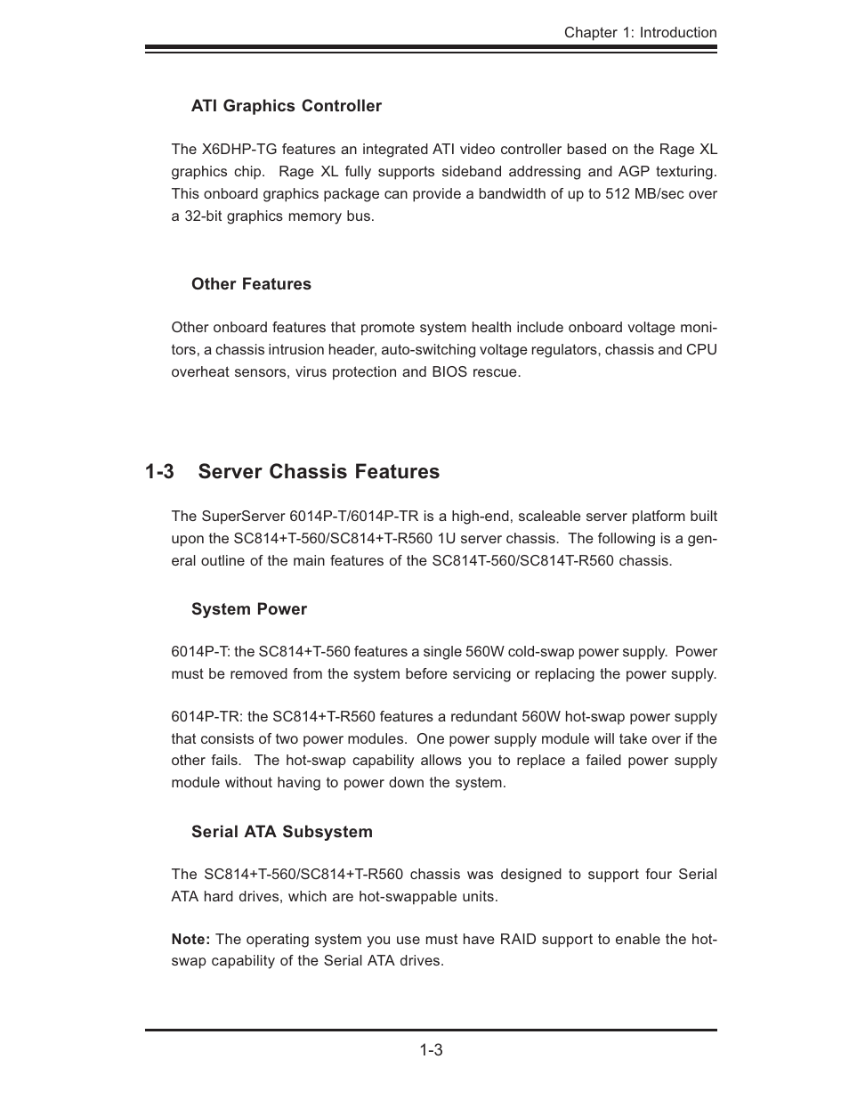 3 server chassis features | SUPER MICRO Computer 6014P-TR User Manual | Page 13 / 124