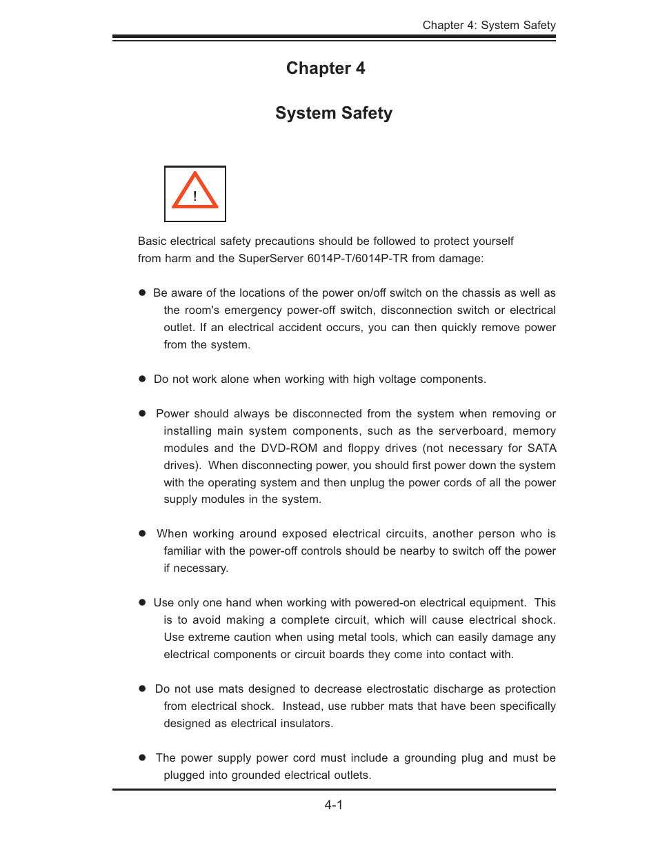 Chapter 4 system safety | SUPER MICRO Computer 6014P-TR User Manual | Page 31 / 124