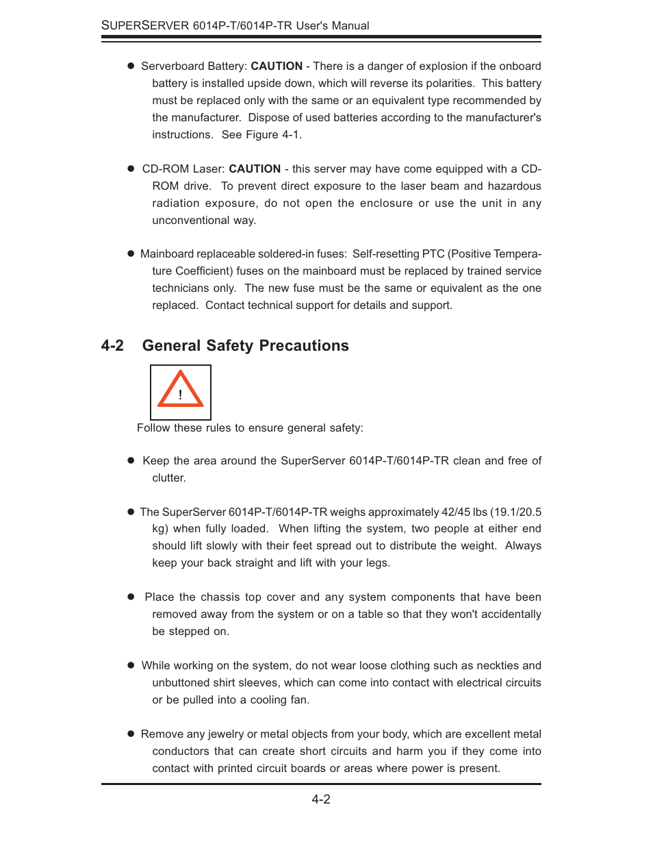 2 general safety precautions | SUPER MICRO Computer 6014P-TR User Manual | Page 32 / 124