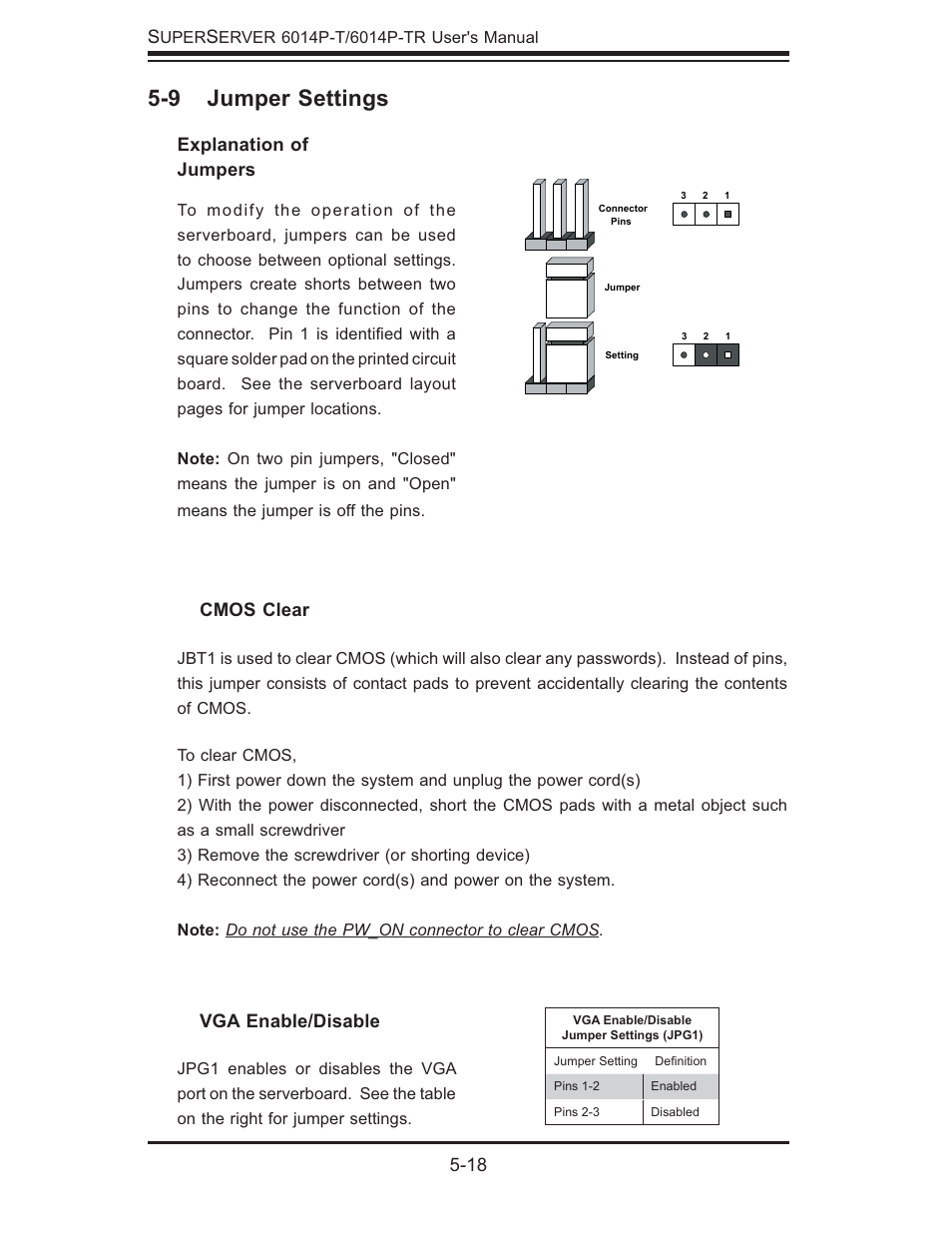 9 jumper settings | SUPER MICRO Computer 6014P-TR User Manual | Page 52 / 124