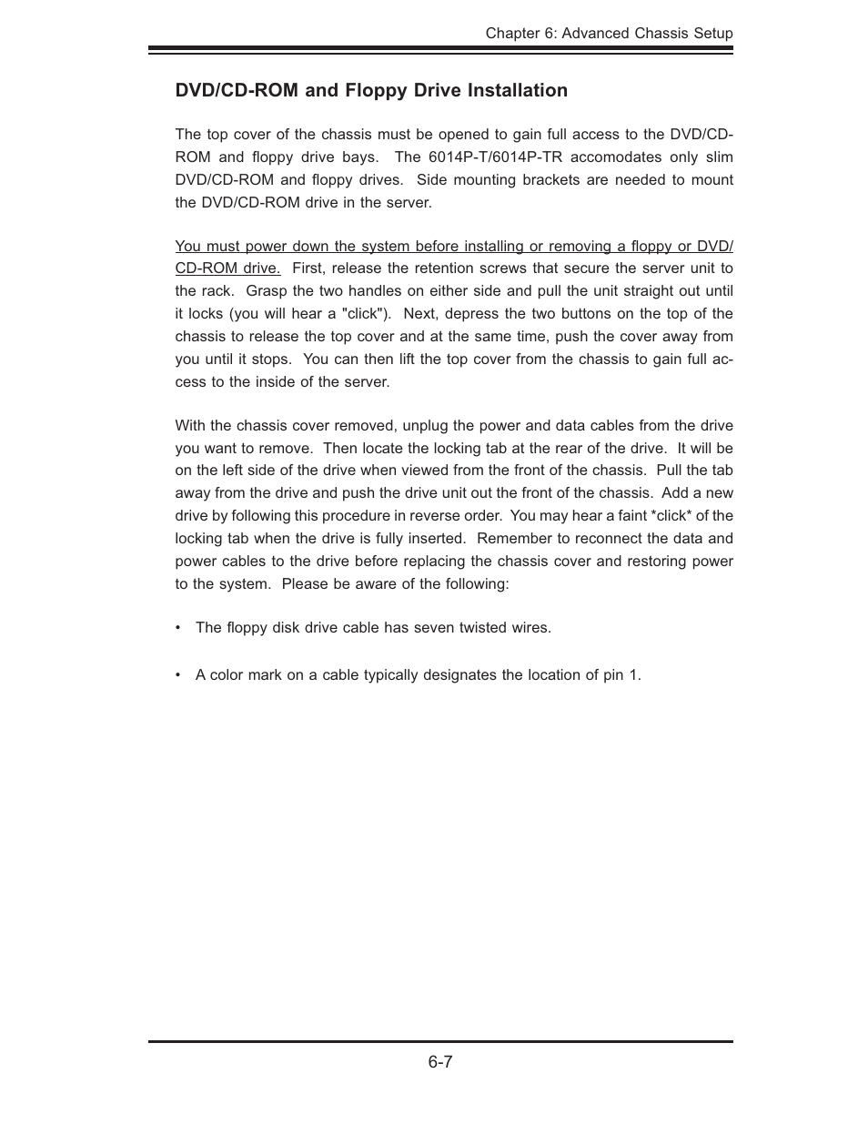 Dvd/cd-rom and floppy drive installation | SUPER MICRO Computer 6014P-TR User Manual | Page 65 / 124