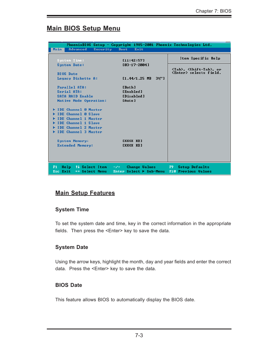 Main bios setup menu | SUPER MICRO Computer 6014P-TR User Manual | Page 75 / 124