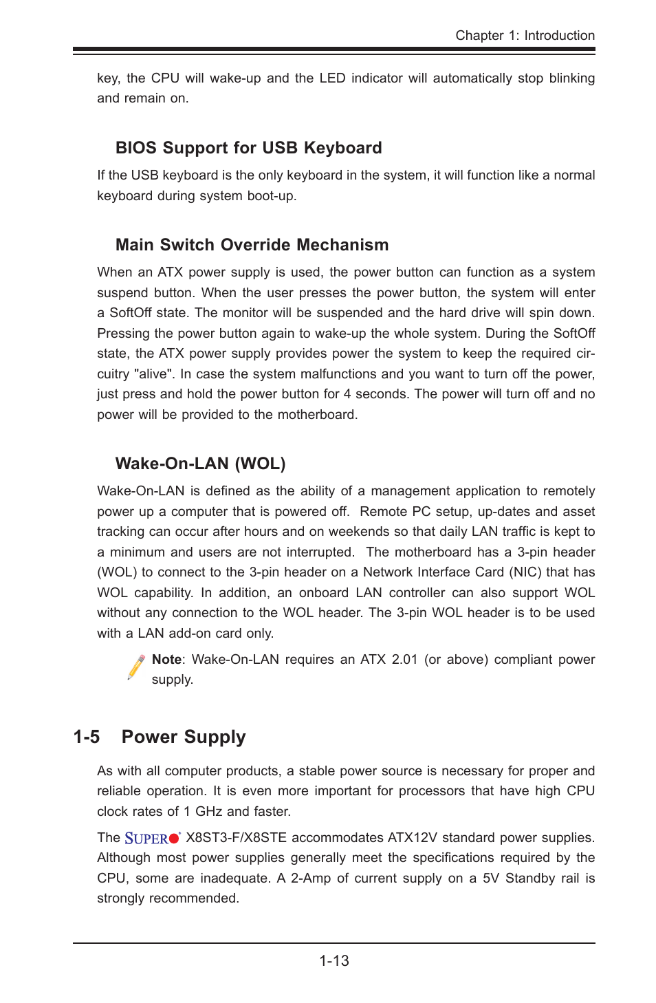 5 power supply | SUPER MICRO Computer X8STE User Manual | Page 21 / 103