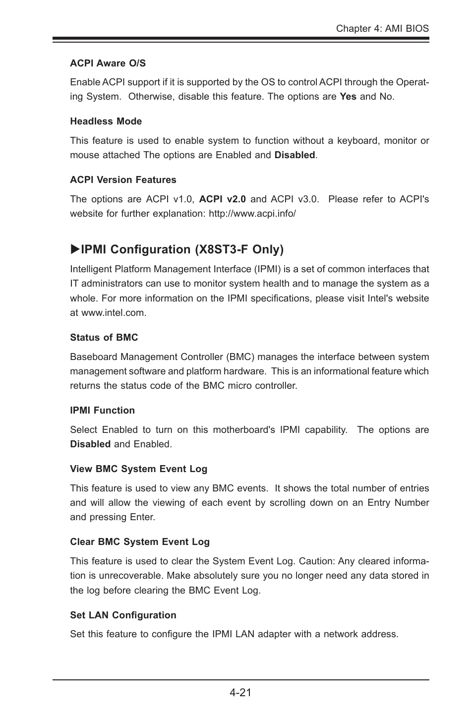 Ipmi configuration (x8st3-f only) | SUPER MICRO Computer X8STE User Manual | Page 87 / 103