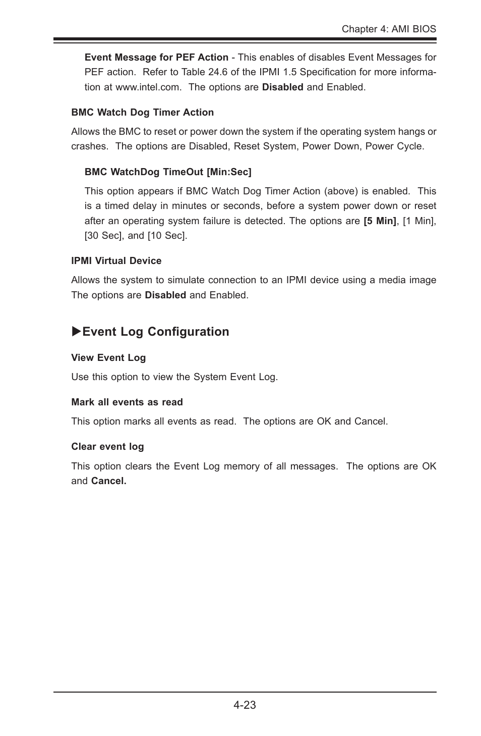 Event log configuration | SUPER MICRO Computer X8STE User Manual | Page 89 / 103