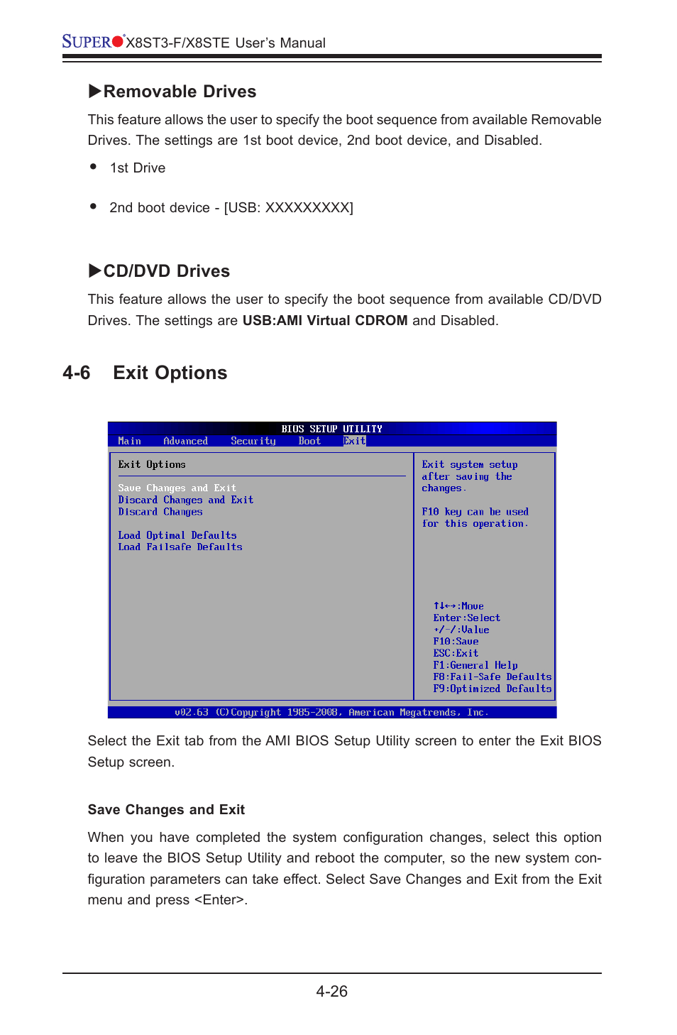 6 exit options | SUPER MICRO Computer X8STE User Manual | Page 92 / 103